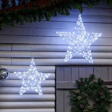 2D Sternenpaar weiches Akryl, Ø 55-40 cm, 230 LED Lichtperlen kaltweiß