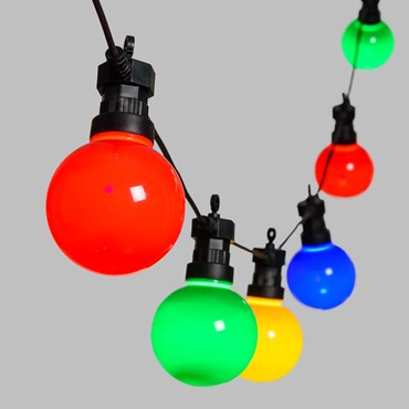 Party Light Lichterkette 6m, 20 bunte Glühbirnen Ø 80 mm, Filament LED, schwarzes Kabel