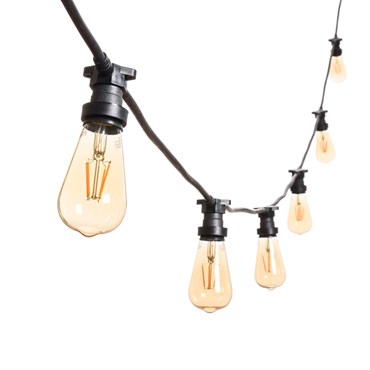 5m Festoon Lights, 16 LED Bulbs Ø 64mm, Black Cable, Connectable, Vintage Led Pro Series