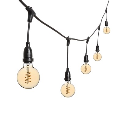 5m Festoon Pendant Lights h. 30cm, 8 Spiral LED Bulbs Ø 95mm, Black Cable, Connectable, Vintage Led Pro Series