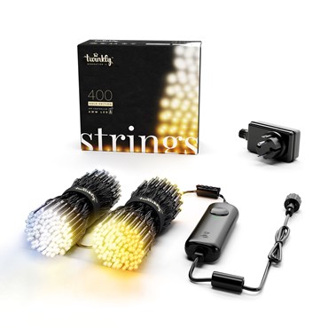 Twinkly Lichterkette Gold Edition Extra Warmweiß-Warmweiß-Kaltweiß, 32 m, 400 LEDs, schwarzes Kabel