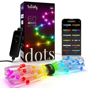 Twinkly Dots Lichterkette 3 m, 60 RGB LEDs, USB-betriebene, transparentes Kabel