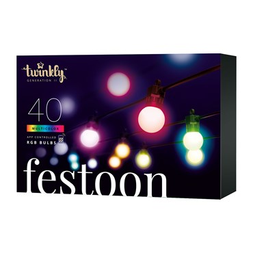 Twinkly Party Light Festoon Lichterkette, 40 Kugeln RGB Ø 45 mm, 20 m, schwarzes Kabel