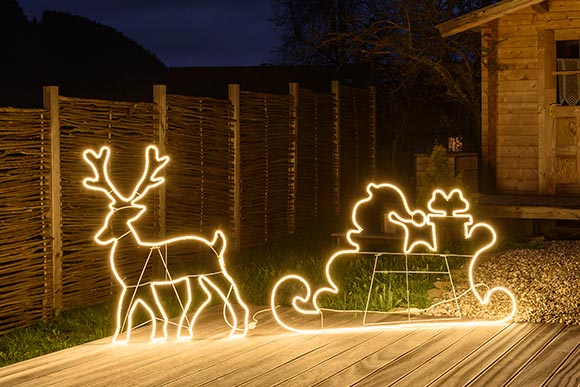 Weihnachtsbeleuchtung 2022 LED-Rentiere mit Schlitten